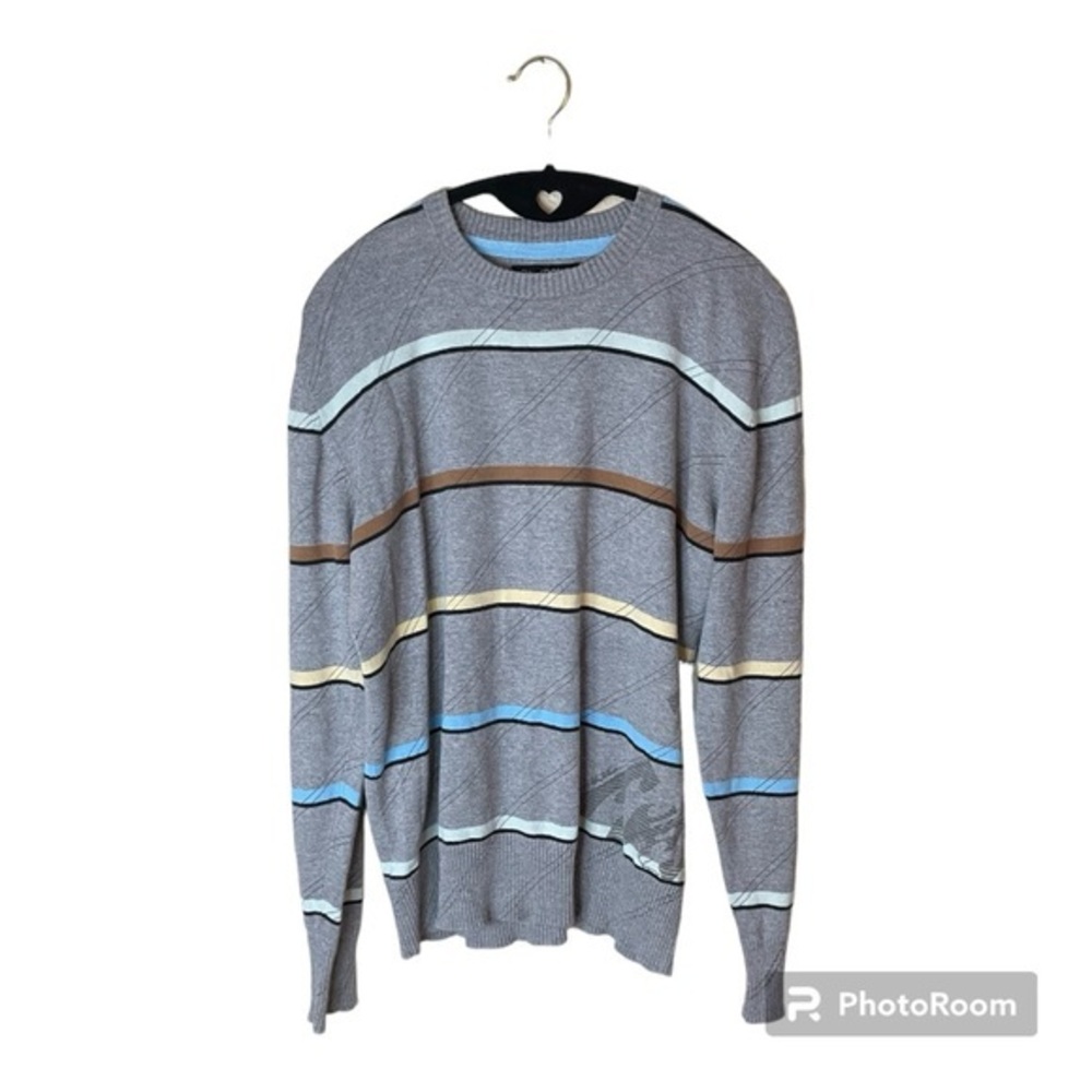 Billabong Vintage Grey 100% Cotton Striped Sweater Size Medium